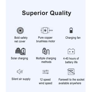 Adjustable Brushless Solar Floor Fan with Multi-function Button and 15W Working