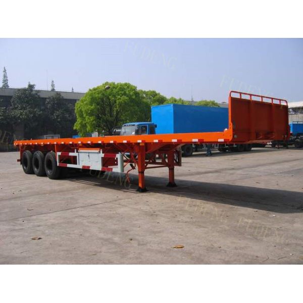 40ft container carry flatbed truck trailer Air suspension super single tire for Tanzania