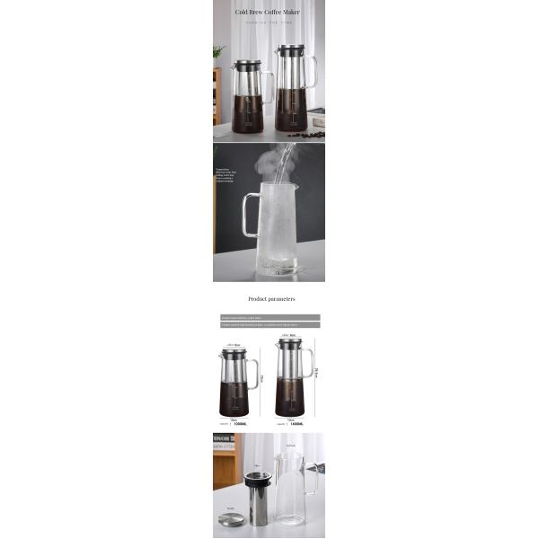 1L/1.4L High Borosilicate Glass Water Bottle for Brewing Coffee and Cold Brew Pot Set