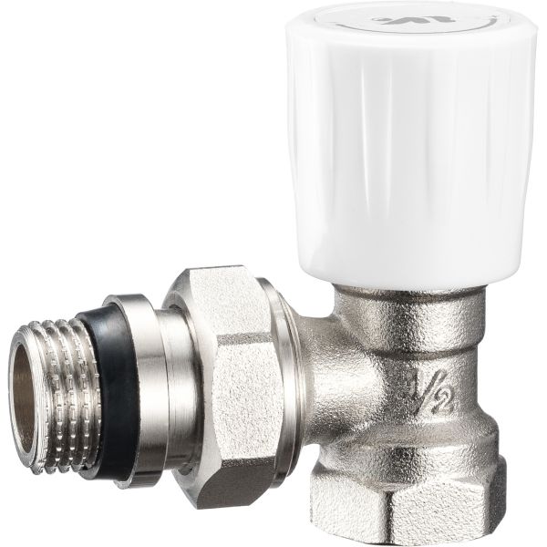 4301 Multi-turn Brass Angle TRV Valve Radiator Supply Valve DN15 Nickel Plated with Female Threads x Flex. Male Nipple