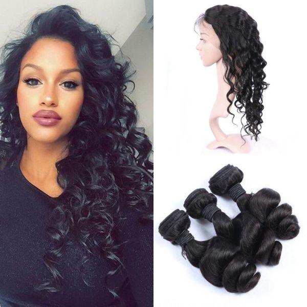 Buy 360 Lace Closure Peruvian Human Hair Weave With Bundles Peruvian Loose Wave Virgin Hair Natural Color at wholesale prices