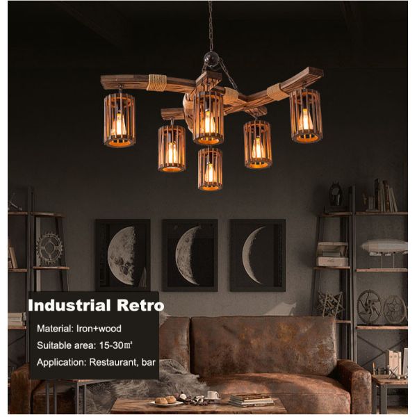 Industrial Vintage American Boat Wooden Chandelier Hot Pot Shop Restaurant Bar Wooden Glass Lamp(WH-VP-238)