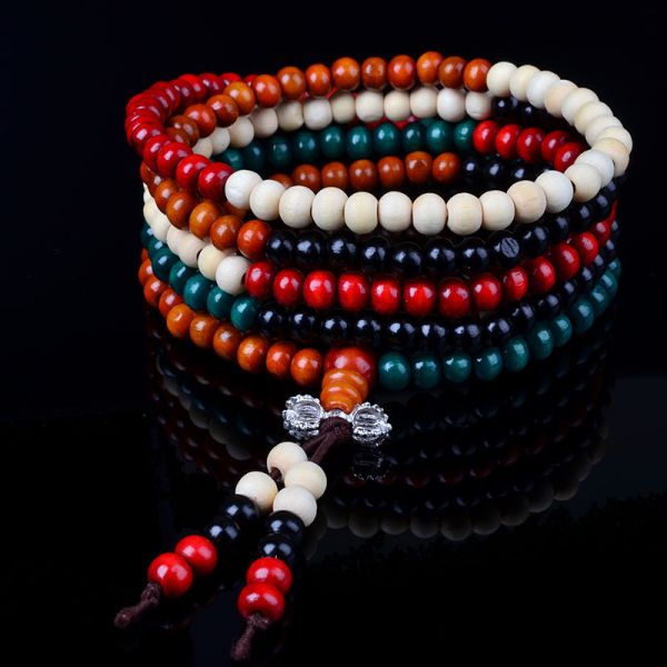 Sandalwood bead bracelet with colorful kong multilayer couple bracelet