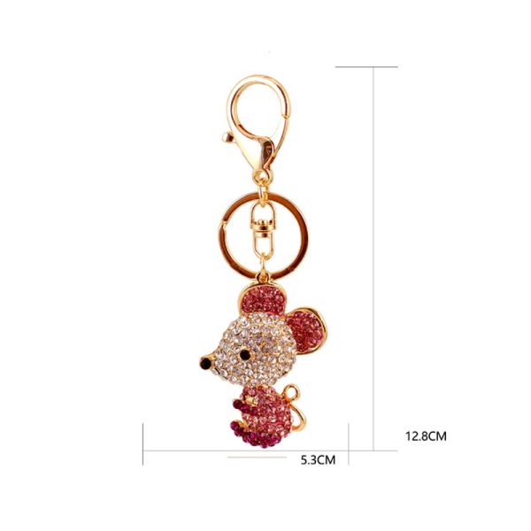 Metal Year Of The Rat Keychain 6cmx3.6cm Size Rhinestone Material