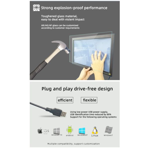 Smart Interactive DIY IR Touch Frame Panel Overlay 18.5 Inch Black