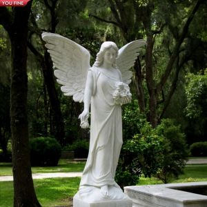 Outdoor Natural White Marble Crying Angel Statue