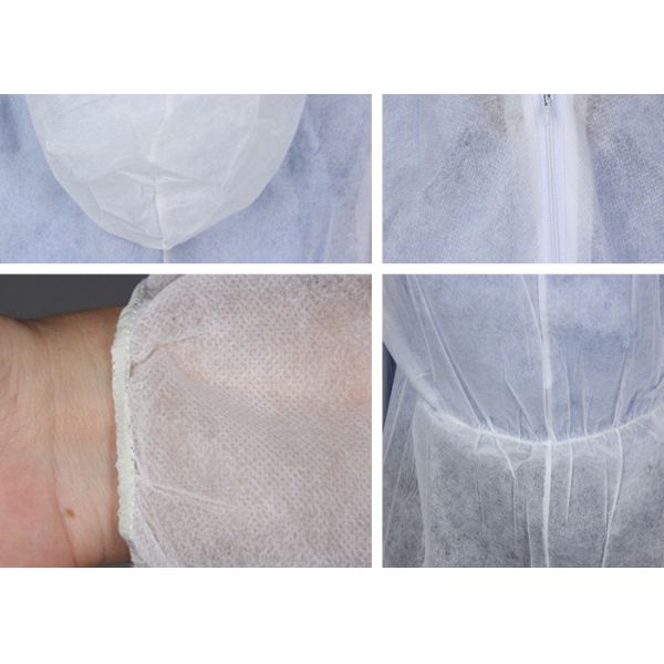 55gsm PP SMS Non Woven Protective Coverall Hooded Disposable Protective Suit For Industry Dustproof