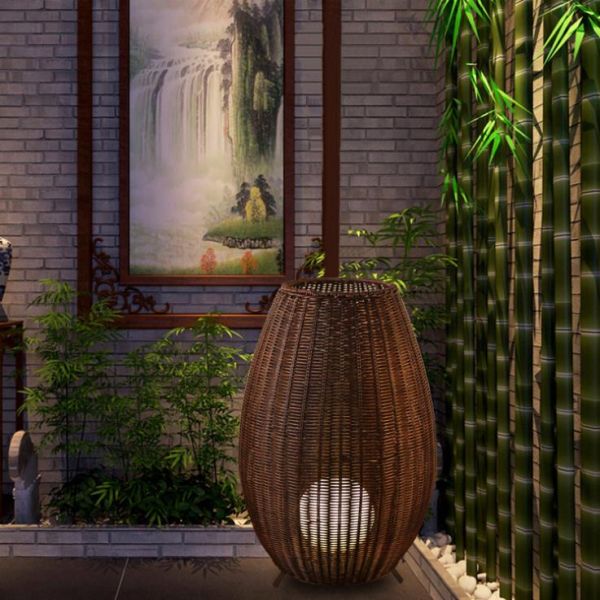 Customized Luxurious Rattan Floor Lamp , Indoor Creative Wicker Floor Light