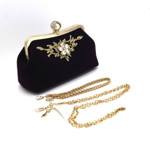 China Velvet Black Gold Diamond Evening Clutches For Weddings 23x9x16cm on sale