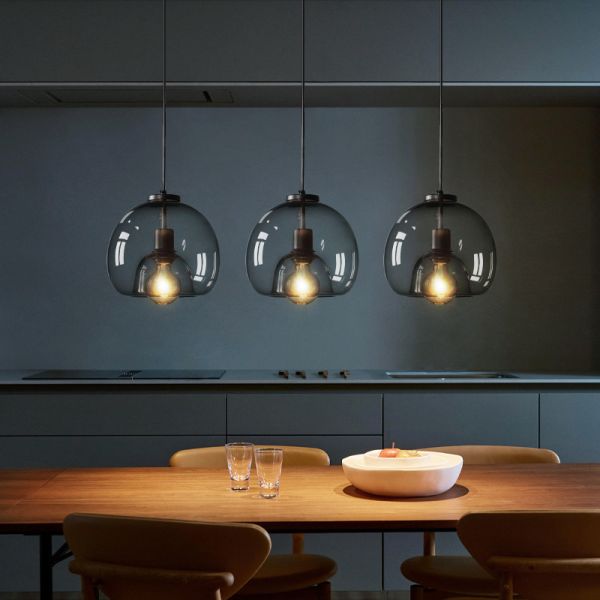 Nordic LED Pendant Lamp E27 Black Chandelier For Living Room Dining Room Kitchen Bedroom Modern Gray GlassLamp(WH-GP-32)