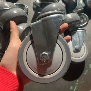 4 Inch Grey Soft Trolley Wheels Silent TPR Hollow Kingpin Bolt Hole Swivel