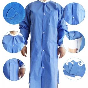 China Waterproof 100% SMS Hospital Uniforms Doctor Medical Lab Coat Customized Logo on sale