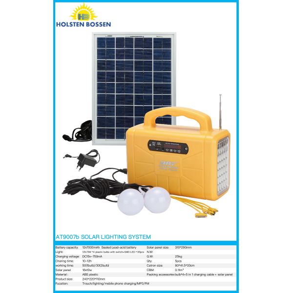 12v 7000mAh Small Solar Lighting System With 3 Led Bulb Kit And Mp3 FM Radio