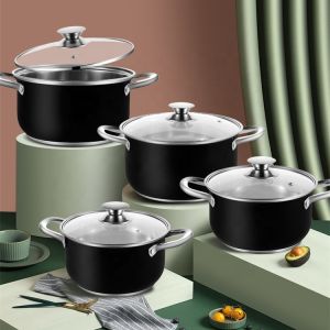 Quality Restaurants 5pcs Stainless Steel Straight Pot Quality Kitchenware and Cookware Set for sale