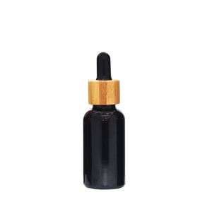 15ml 30ml 50ml Black Glass Dropper Vial Bottles With Bamboo Lid ODM