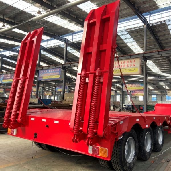 Buy Low Flat Bed/Lowboy Semi Trailer with One Spare Wheel Drop Loader and Customizable at wholesale prices