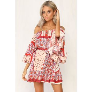 Summer Dresses Women Boho Printed Off Shoulder Mini Dress