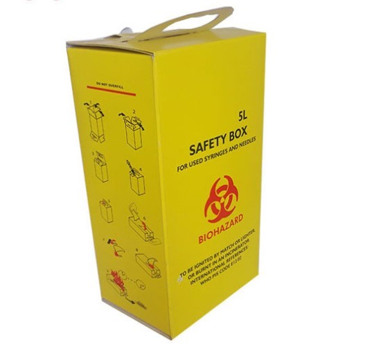 5L Safety box, Disposable Medical Cardboard Safety Box, Safety Box For Syringe,Needles and sharps, 5 Liters
