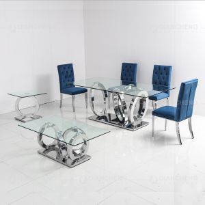 Quality Large 200x100x75cm Tempered Glass Dining Table Stainless Steel Metal Base for sale