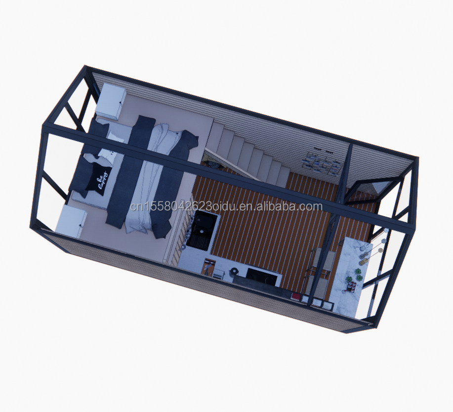 Detachable Wooden Mobile House with 50/75/100mm Wave Sandwich Panel Walls and Modern Design Style Loft Bedroom Included