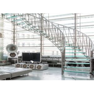 Stainless Steel Curved Building Curved Stairs Modern Round Glass Staircase