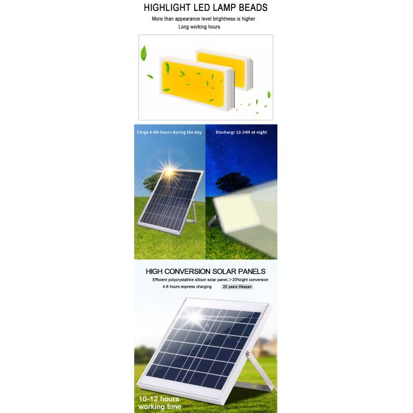 Multi - Power SMD2835 Solar Flood Lights For Courtyard IP66 with Remote Control for Yard