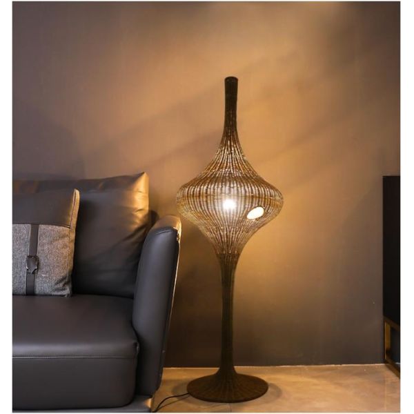 Modern Standing Rattan Floor Lamp E27 Base For Living Room Hotel
