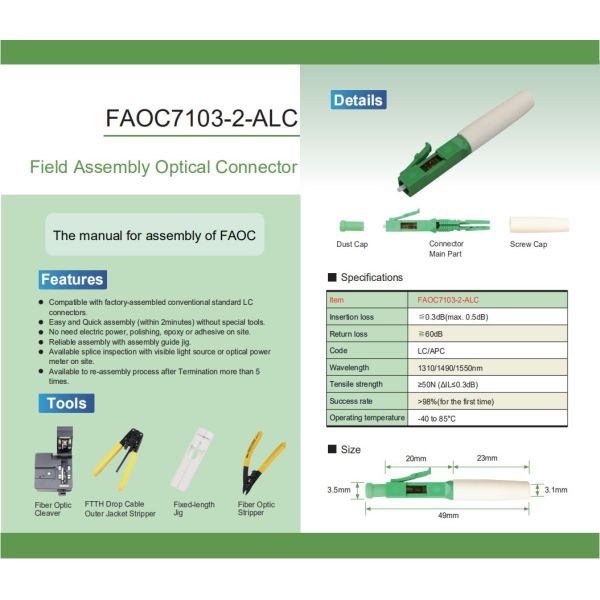 45mm LC/APC Fiber Optic Fast Connectors