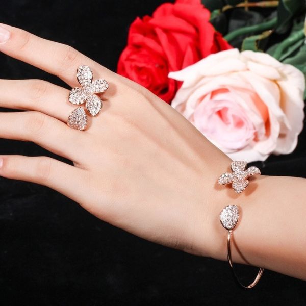 Fashion Flower Bracelet Shining CZ Crystal Bracelet CZ Bracelets Woman Bangle for Women Wedding Party Jewelry