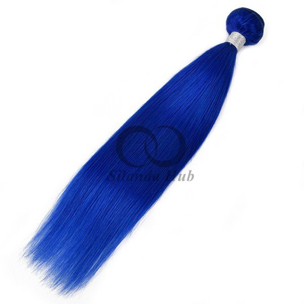 Blue Straight Remy Human Hair Bundles Sew In Weave Bundles Brazilian Bundle Deals