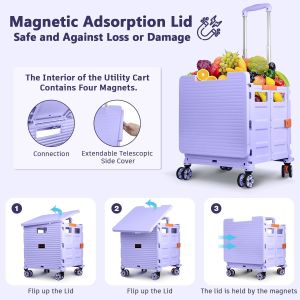 Foldable Cart With Stair Climbing Wheels, Collapsible Rolling Crate Telescoping
