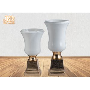 Glossy White Modern Fiberglass Planters Centerpiece Table Vases Gold Leaf