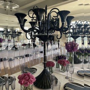 Quality Black Candelabra Centerpieces Wedding Crystal Candelabra Candle Holder Glass Big Tall for sale