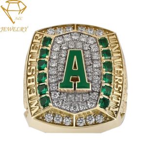 Gold Engraved Custom Football Championship Rings Bezel Setting