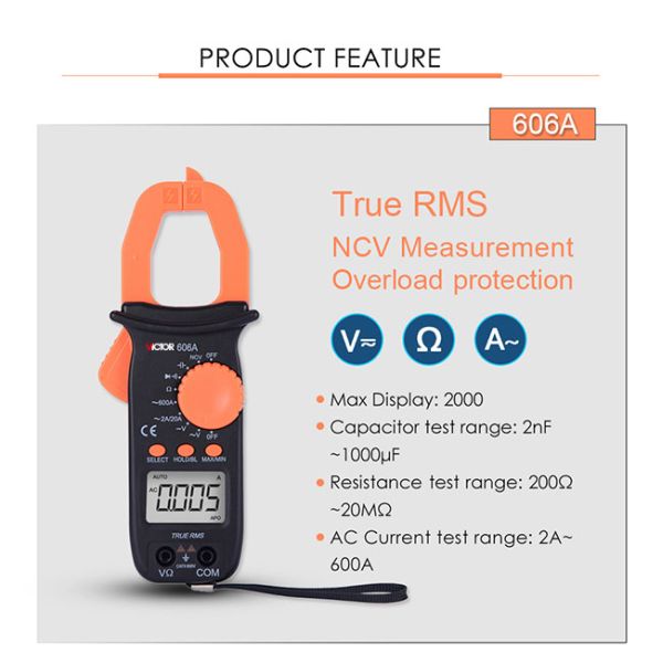 Commercial Electric 600a Ac Digital Clamp Meter Pocket DC 600V 20MΩ 1000uF