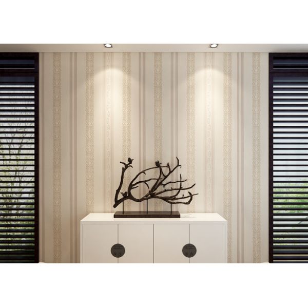 Buy Removable Non woven Wallpaper Modern Simple Champagne Stripes Pattern at wholesale prices