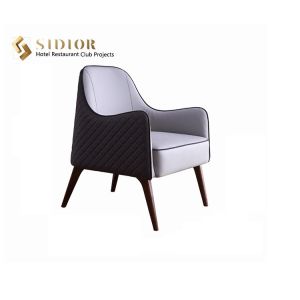 72cm Comfortable Dark Grey Leather Armchair With Solid Wood Legs