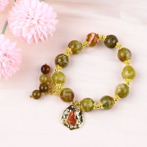 Handmade Gemstone Beaded Bracelet Natural Yellow Dragon Blood Stone Adjustable