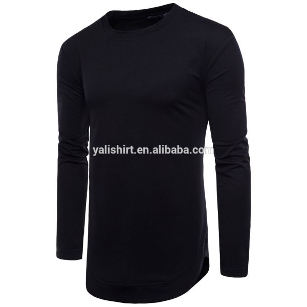 China factory wholesale cheap men blank longline curved hem long sleeves t shirt