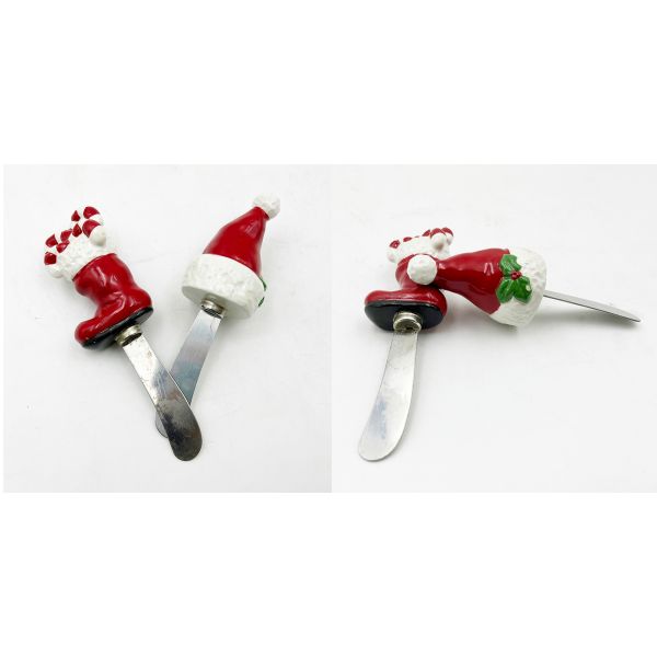 Christmas Santa Hat Boot Hand Painted Handle With Stainless Steel Blade Cheese Spreader Butter Spreader