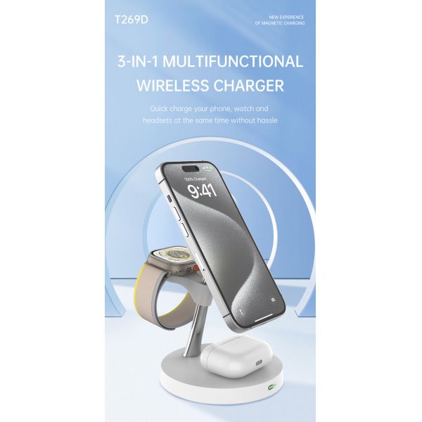 15W Fast Wireless Charging Station With Led Indicator And LED Night Light