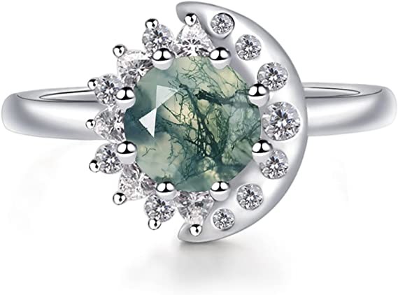 Buy LUO S925 Sterling Silver Sun And Moon Ring Round Shaped 7MM For Women at wholesale prices