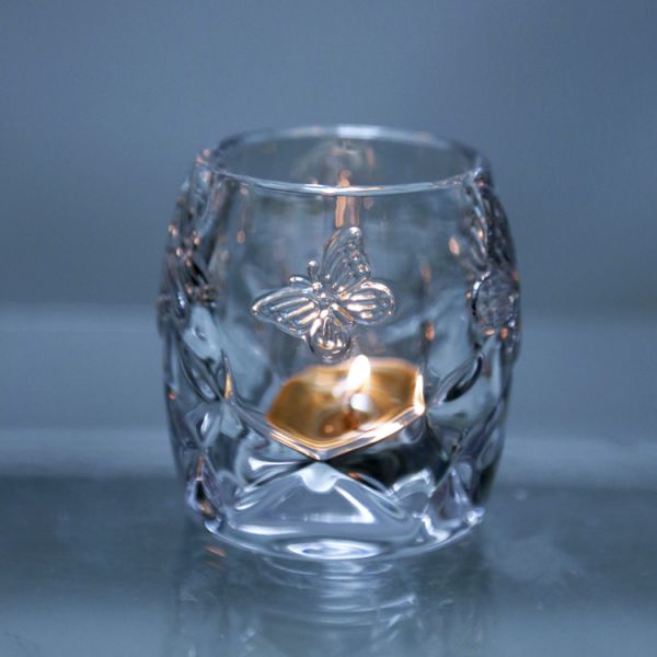 Glass Transparent Butterfly Classic Pattern Candle Holder Tealight Set for party wedding decoration