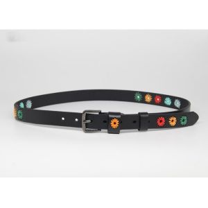 Black Flower Embroidered Full Grain Cow Leather Belts