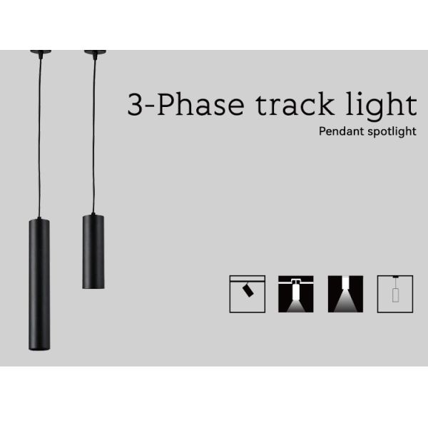 Black 20cm Cylinder Pendant Spotlight Surface Hanging Pendant Light