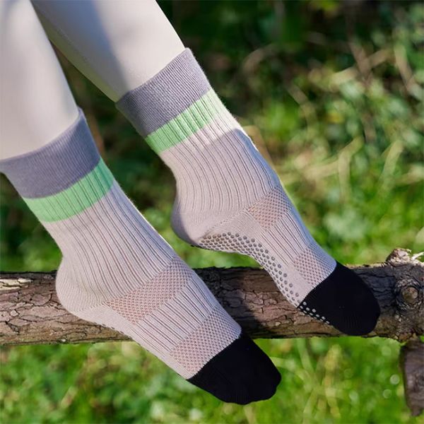 Stripe Cuff Breathable Mesh Anti Slip Gym Pilates Grip Crew Yoga Socks