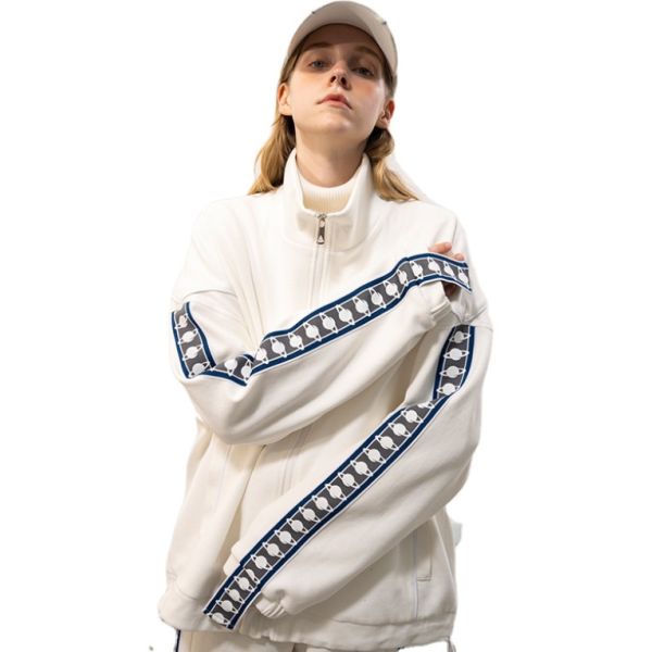 Zip Up Track Hiphop Windproof Soft Stripe Design Casual Stand Up Collar Jacket