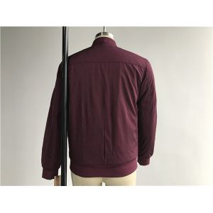 Menswear Zip Through Burgundy Polyester Bomber Puffer Jacket With Rib Detail