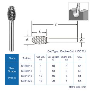 Tungsten Carbide Burr Bits AlTiN Double Cut Head 3-25 Mm 6 Mm Shank Diameter