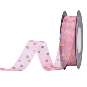 Gold Foil Chiffon Ribbon Printing Custom Logo Satin 100% Polyester For Packaging